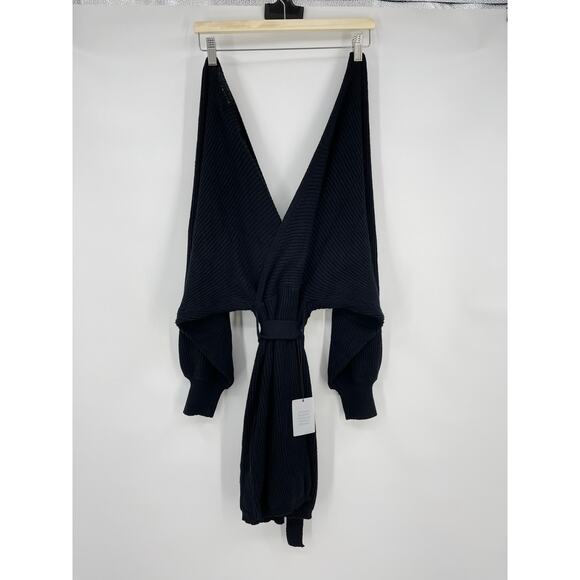 ALL THE WAYS | NWT Deena Sweater Dress in Black Tie Waist V-Neck Knit Mini L - Picture 2 of 9